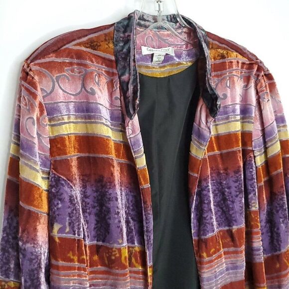 Coldwater Creek Burnout Velvet Jacket PL L Petite Art To Wear Purple Orange - Picture 2 of 7